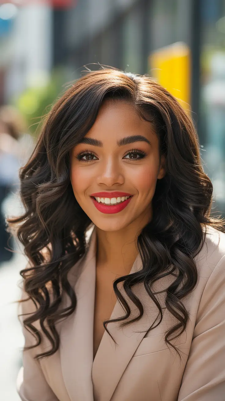 fall hairstyle black women – Side-Part Body-Wave with Glossy Ends