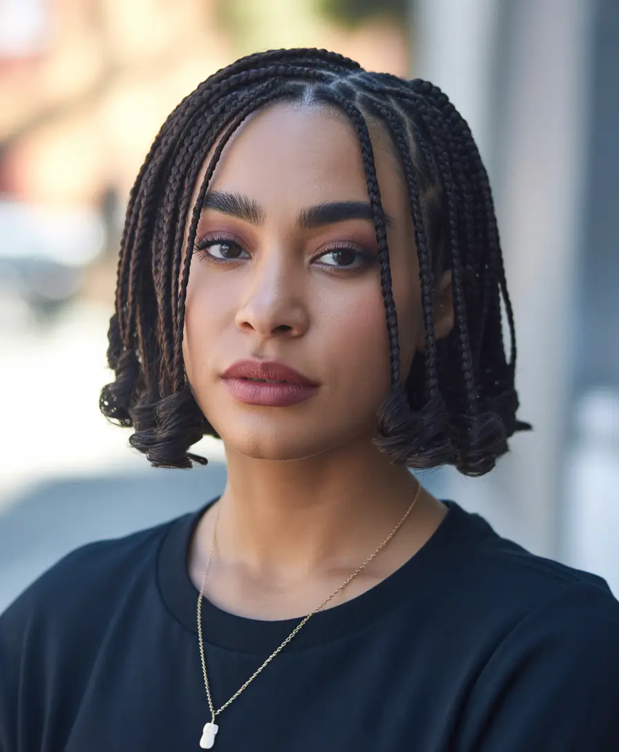 fall hairstyle black women – Curled-Ends Braided Bob for Cozy Sweater Weather