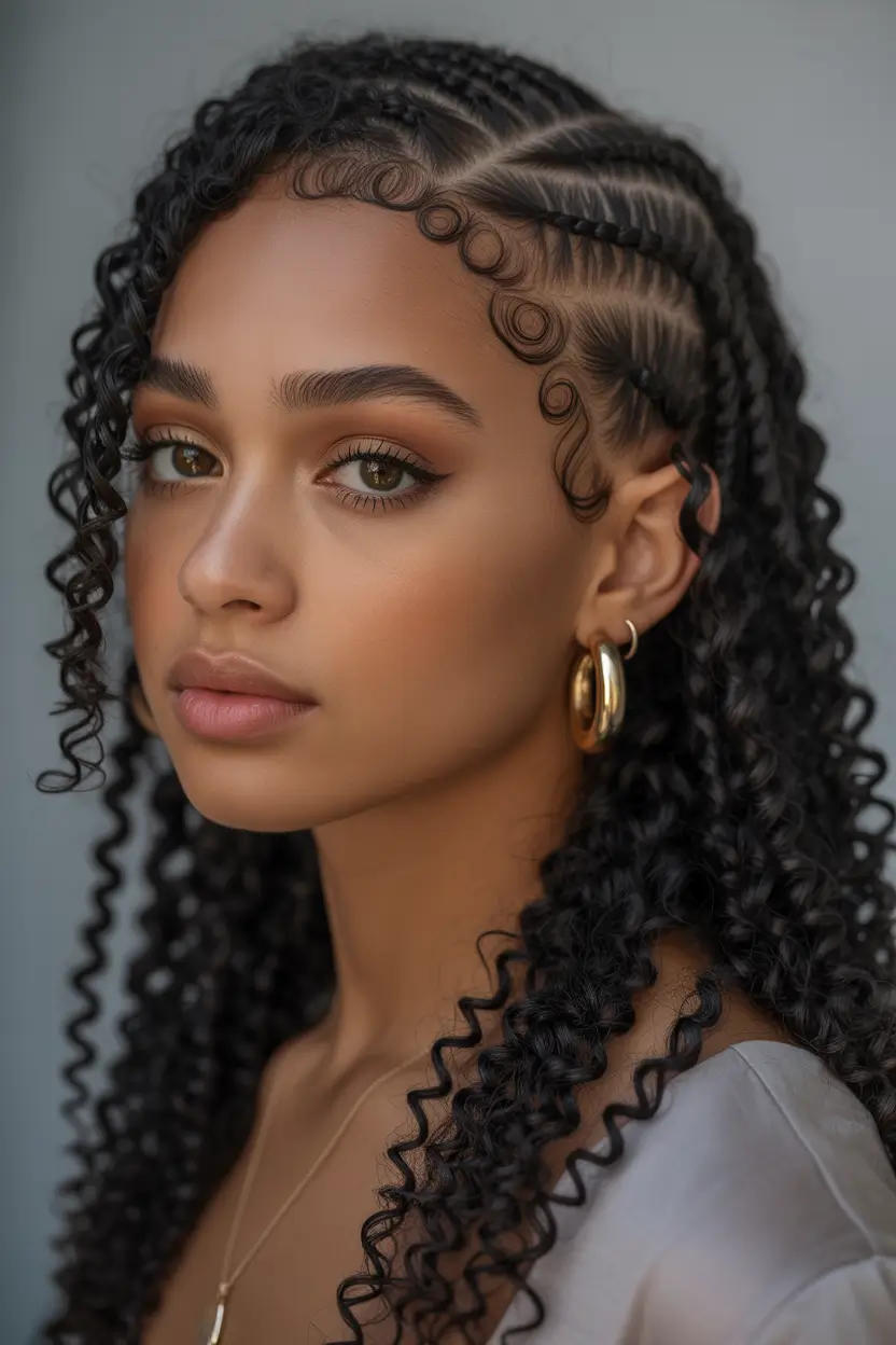 fall hairstyle black women – Side Cornrows into Waterfall Curls