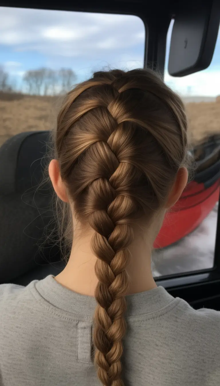 fall hairstyle for long hair — Sporty French Braid Down the Center
