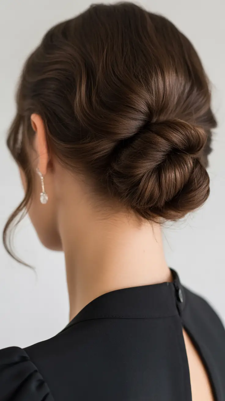 Best Fall hairstyle for Long Hair in 2025 – Polished Low Chignon with S-Curve Detail