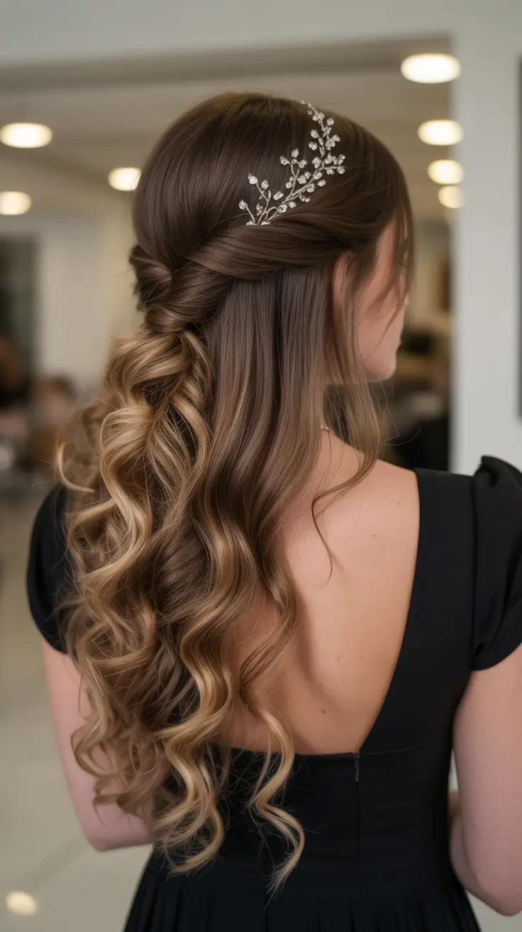 fall hairstyle for long hair — Half-Up Twists with Cascading Curls