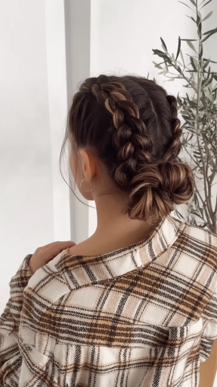 Fall 2025 Hairstyles Perfect for Mid-Length Cuts – Double Dutch Braids into Cozy Low Bun