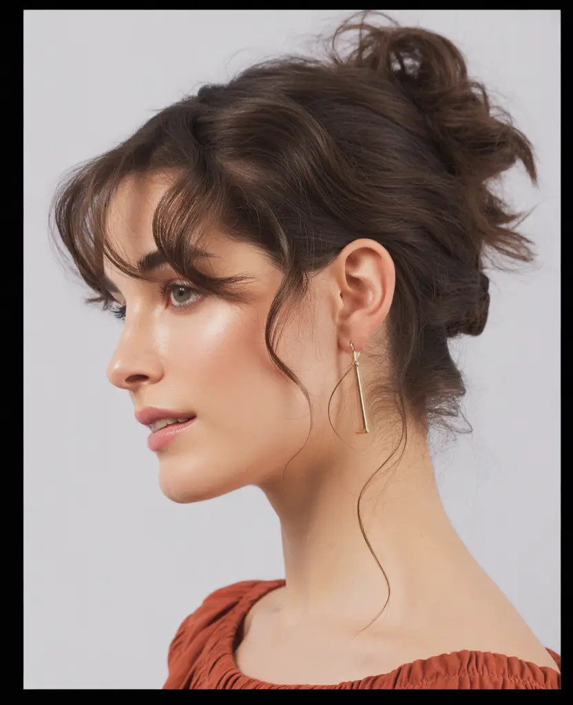 Fall 2025 Hairstyles Perfect for Mid-Length Cuts – Undone French Updo with Curtain Fringe