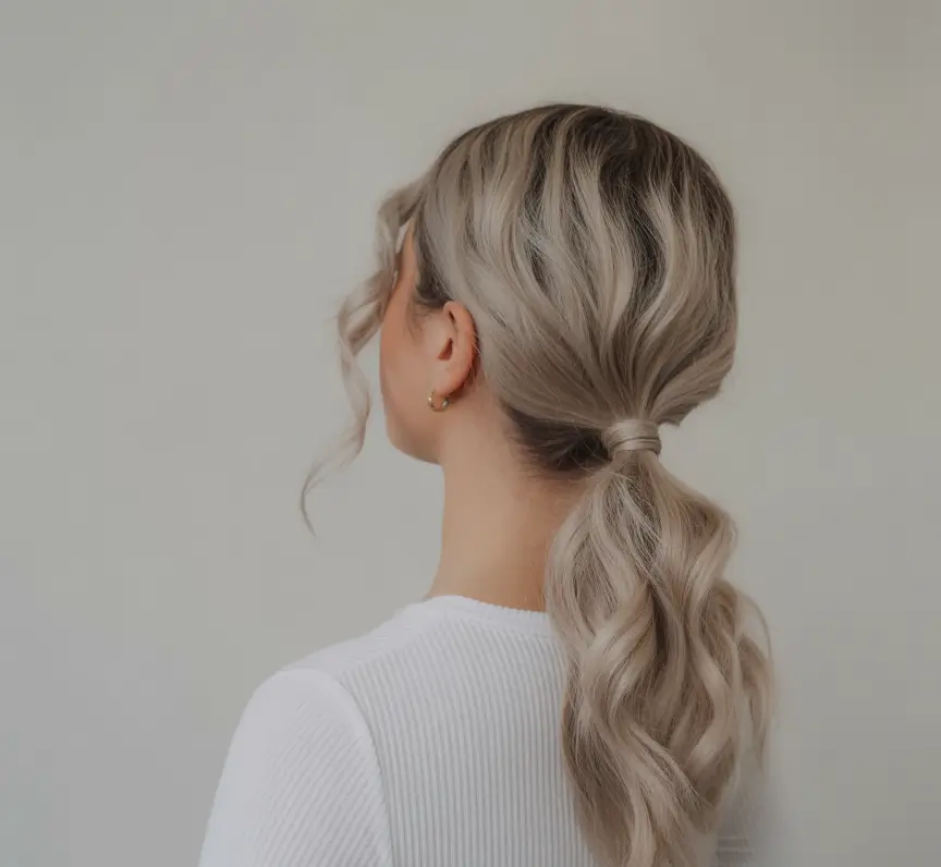 Fall 2025 Hairstyles Perfect for Mid-Length Cuts – Sleek Low Pony Wrap with Soft Waves