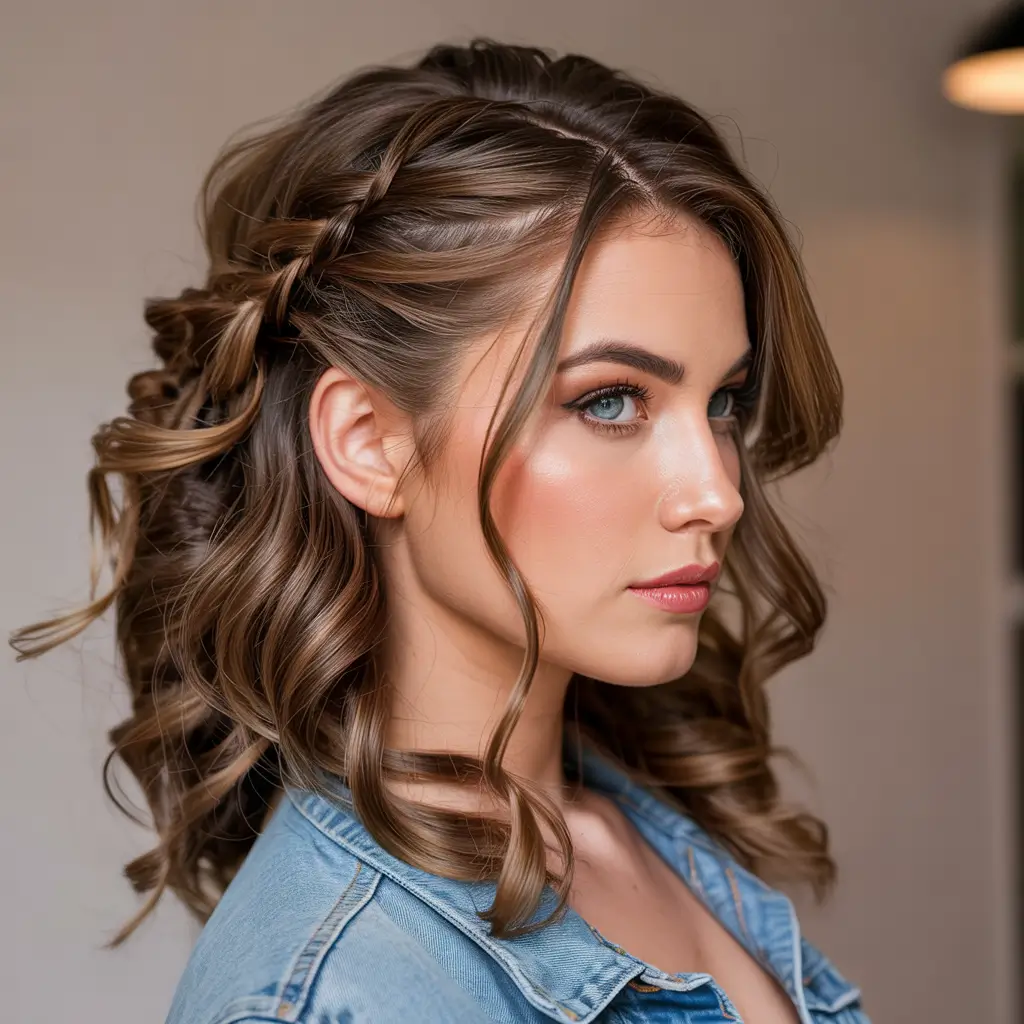 Fall 2025 Hairstyles Perfect for Mid-Length Cuts – Soft Crown Braid with Face-Framing Curls