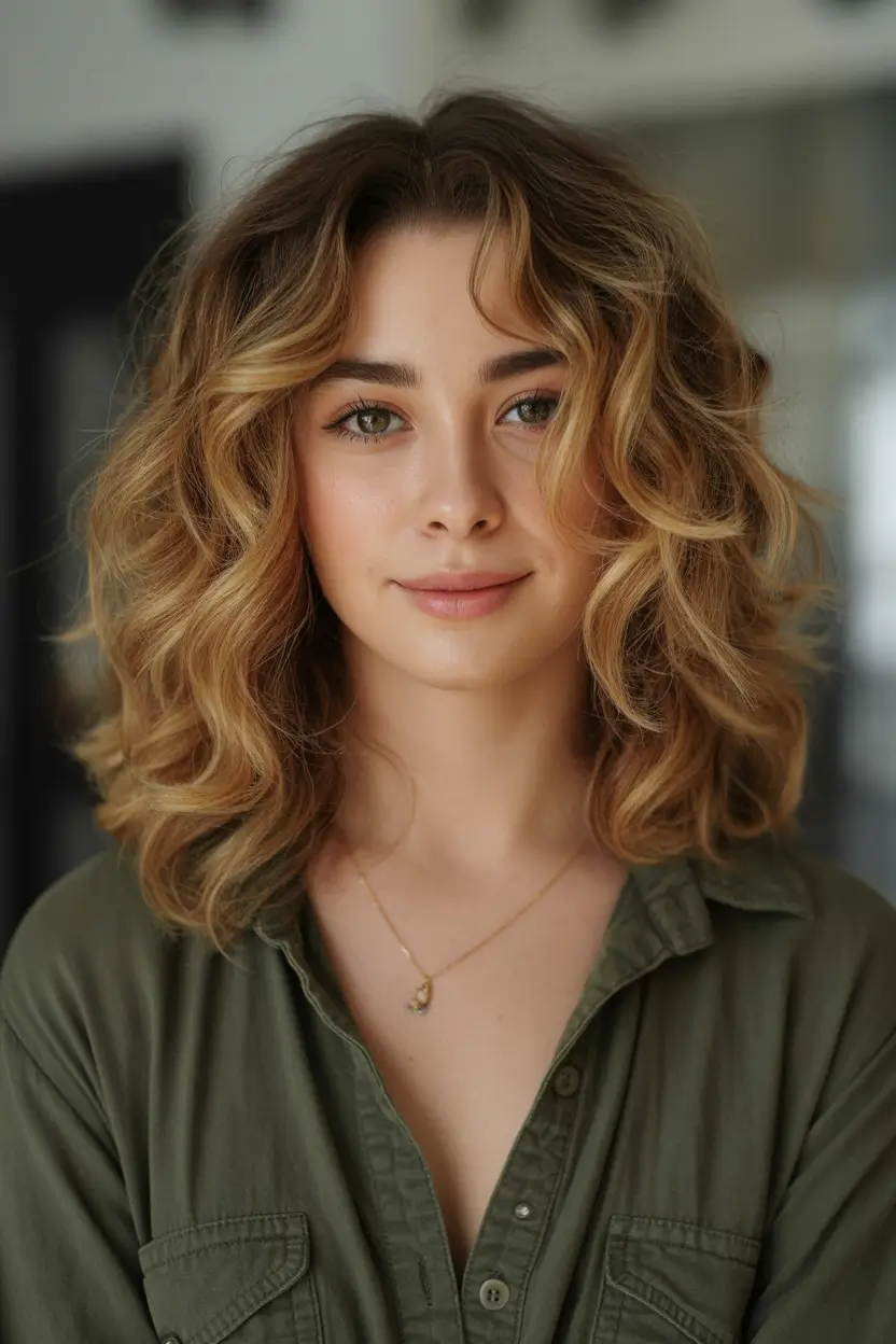 Fall 2025 Hairstyles Perfect for Mid-Length Cuts – Honey-Balayage Lob with Airy Curtain Bangs