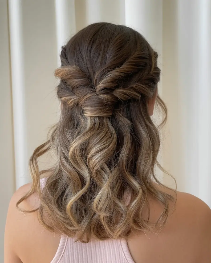 Fall 2025 Hairstyles Perfect for Mid-Length Cuts – Twisted Half-Up with Dimensional Highlights