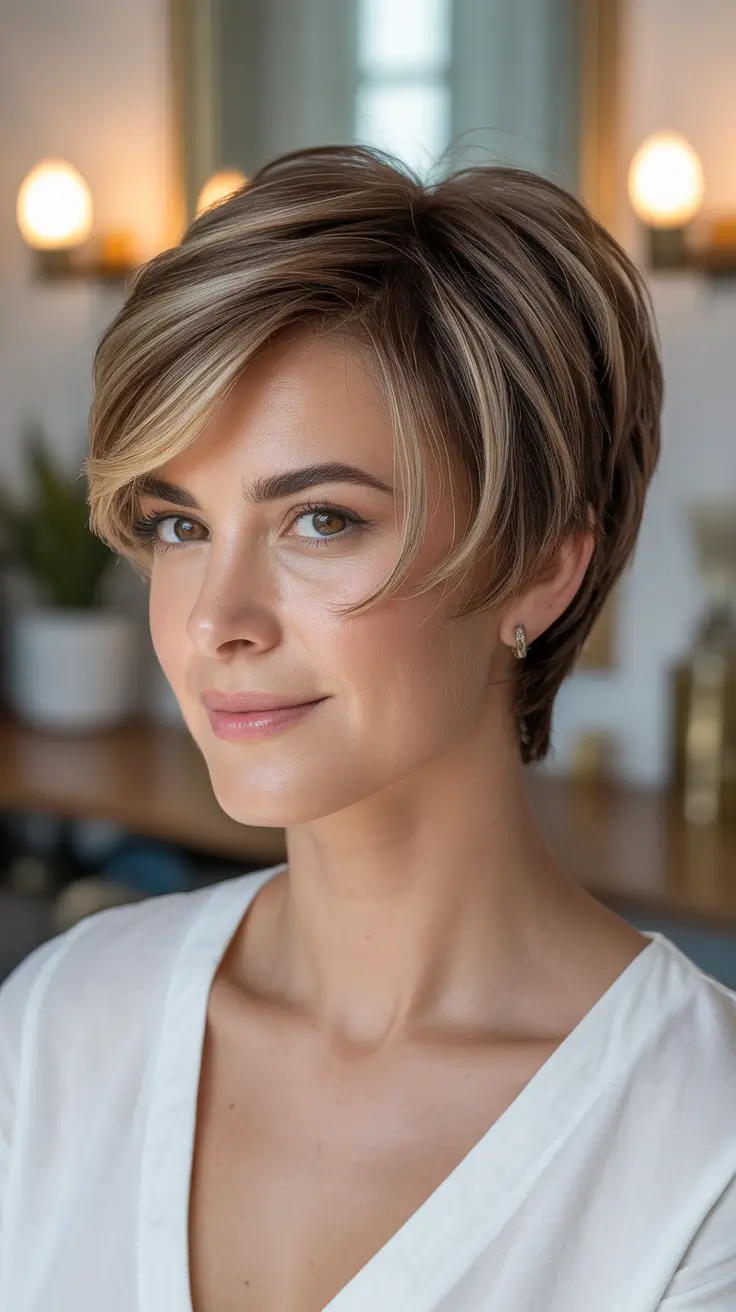 fall hairstyle short hair Golden Latte Pixie Layers