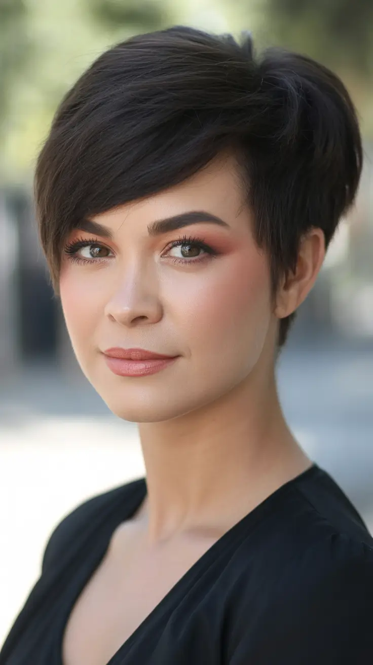 fall hairstyle short hair Graphite Brunette Edge Crop