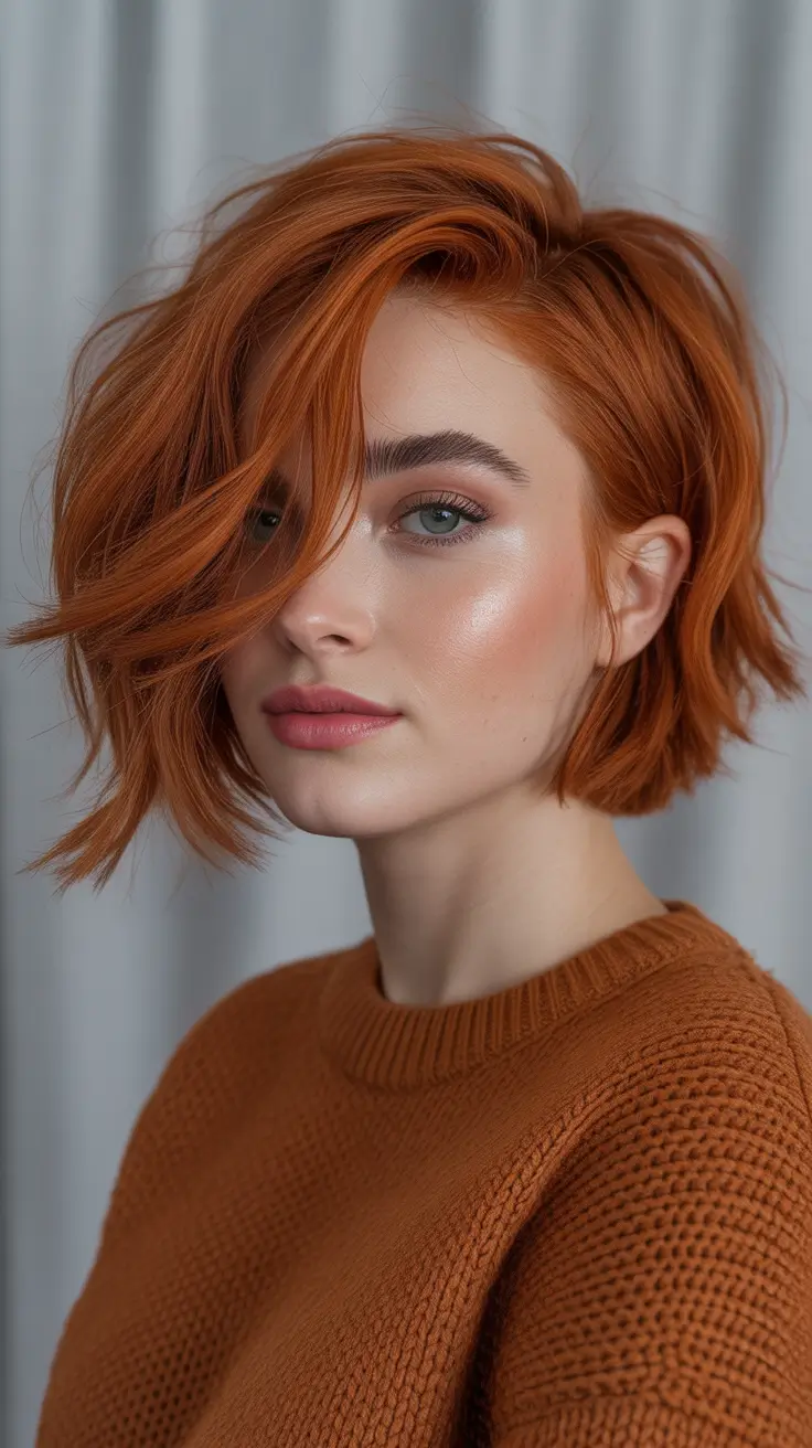 fall hairstyle short hair Spiced Copper Textured Bob