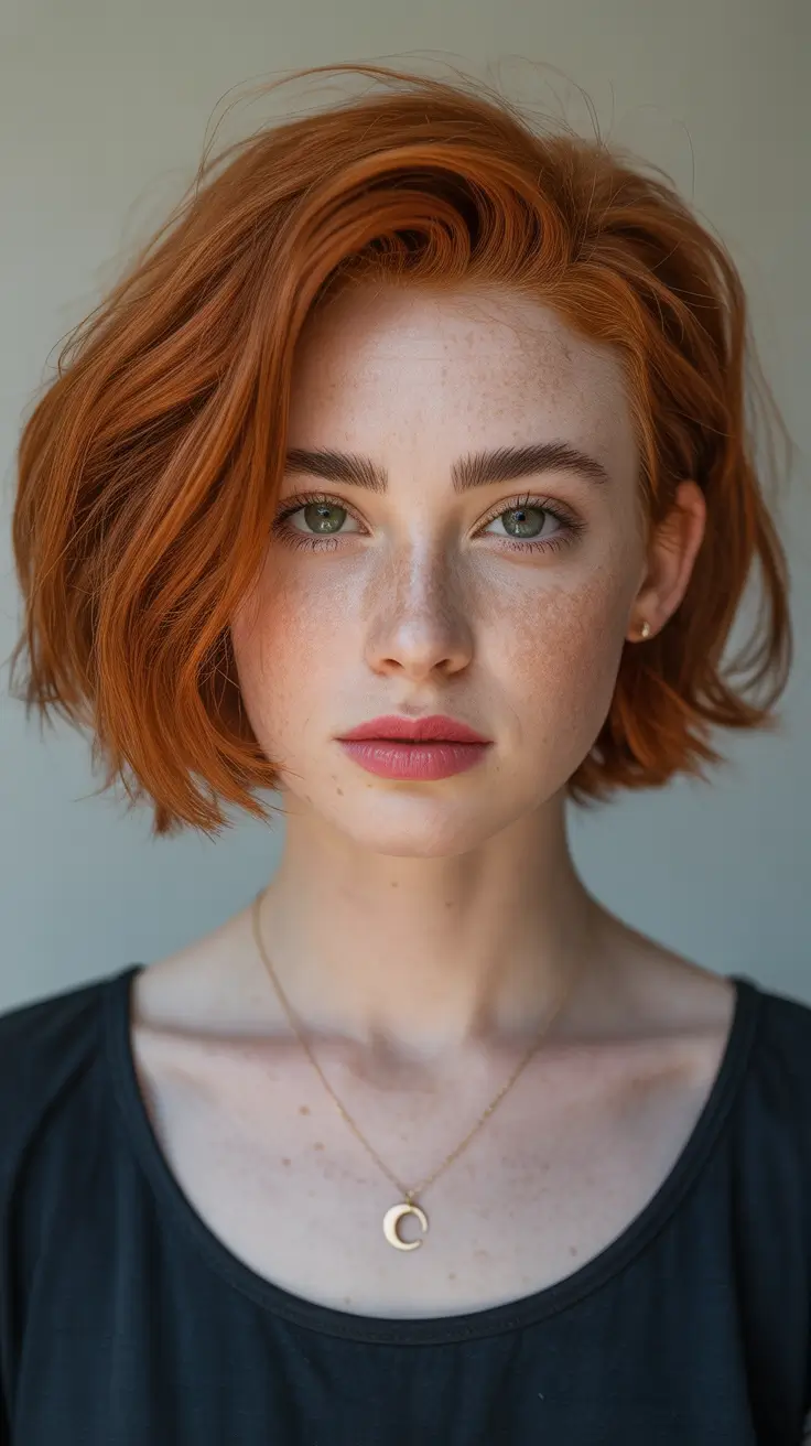 fall hairstyle short hair Textured Auburn Bob with Side Sweep