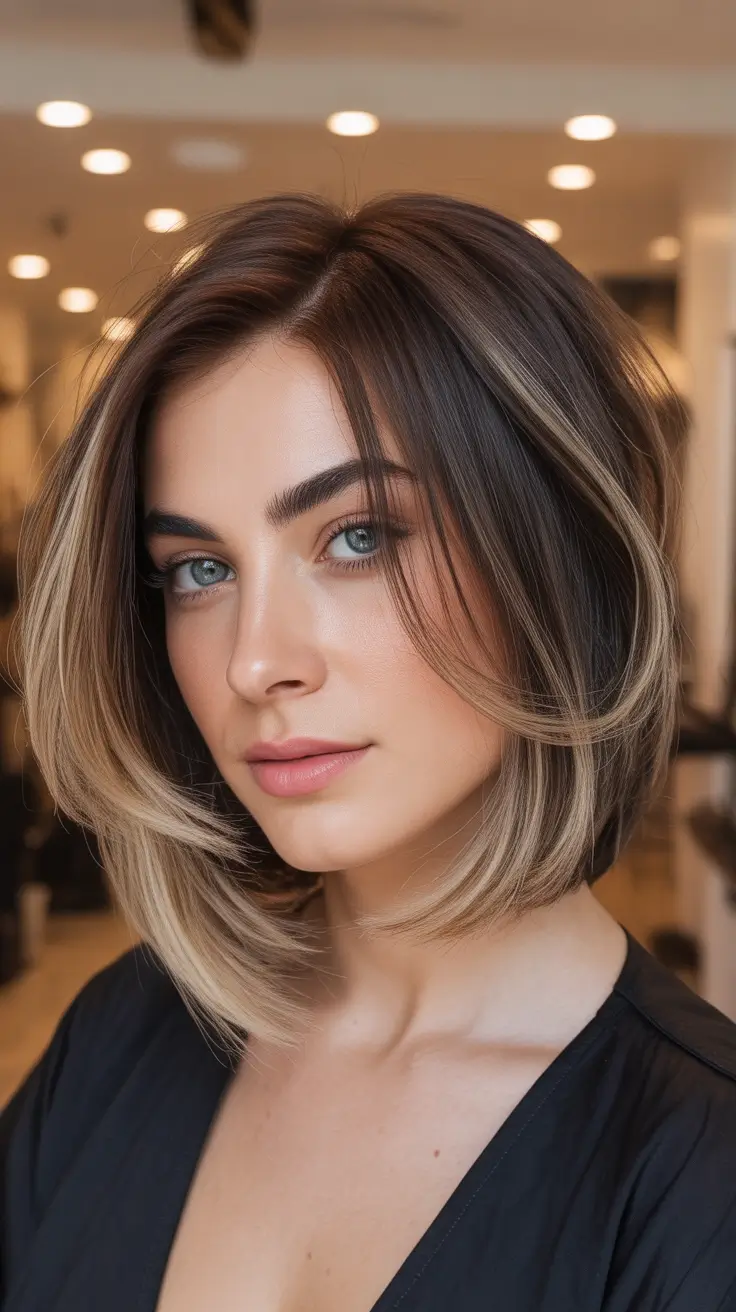 fall hairstyle short hair Modern Blunt Bob with Root Shadow