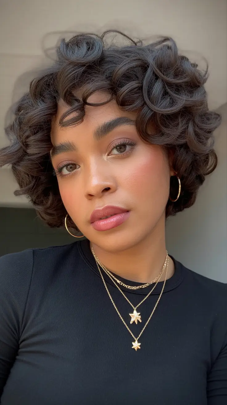 Top Fall 2025 Hairstyles for Round Face – Curly Crop with Defined Ringlets