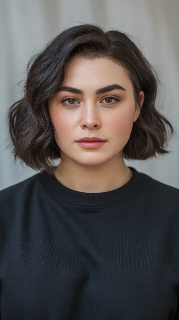Top Fall 2025 Hairstyles for Round Face – Textured Bob with Off-Center Part