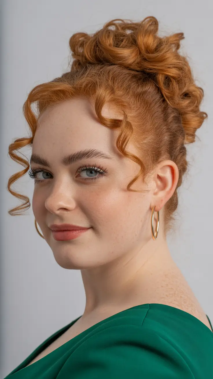 Top Fall 2025 Hairstyles for Round Face – Romantic Tendril Crown Updo