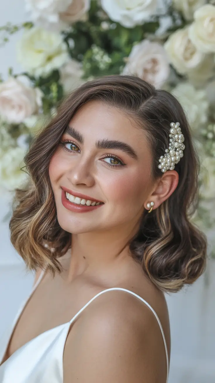 Top Fall 2025 Hairstyles for Round Face – Pearled Side-Set Bob with Soft Waves