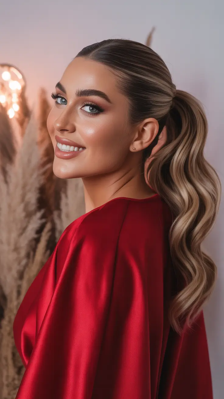 Top Fall 2025 Hairstyles for Round Face – Sleek Mid Pony with Wave-Lengths