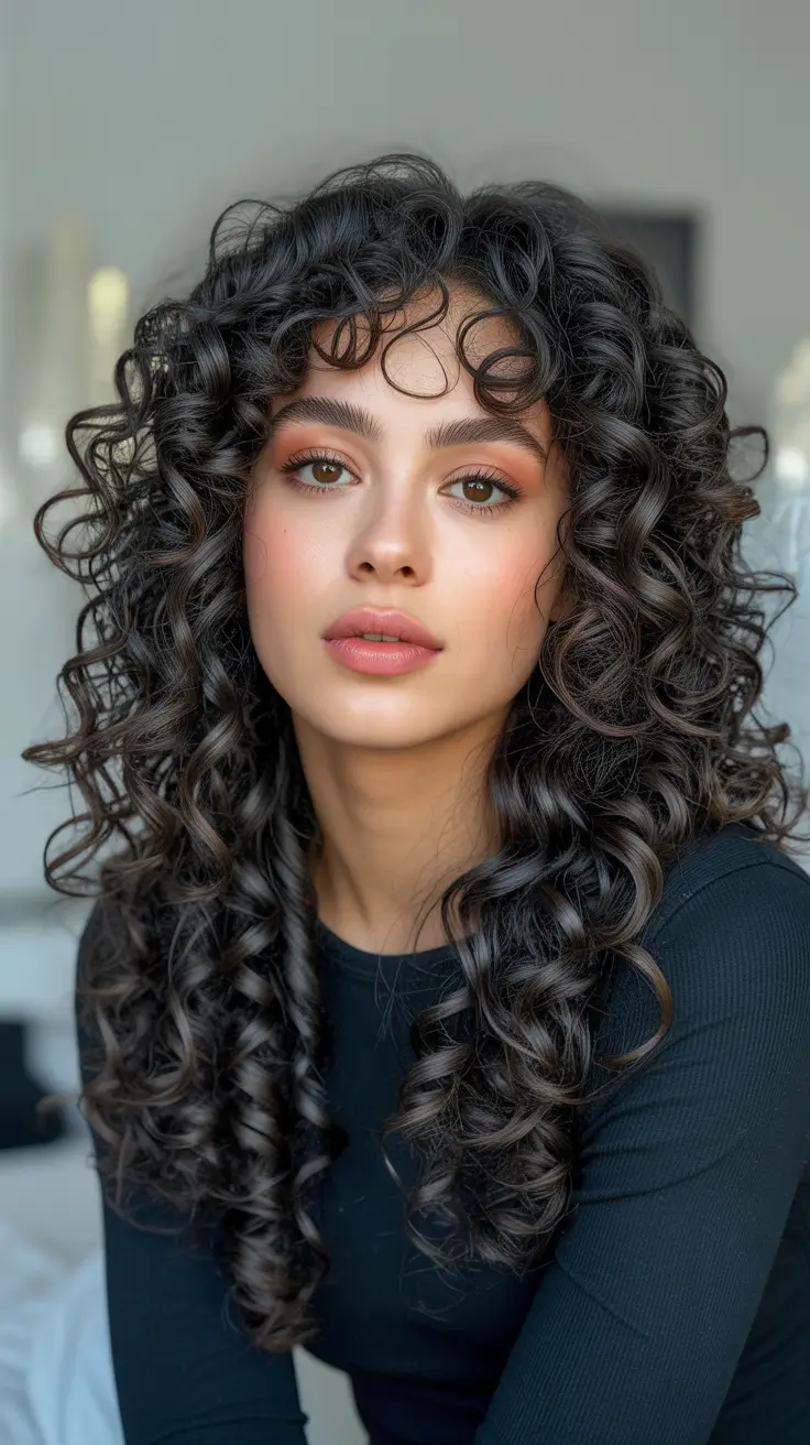 Fall 2025 Haircut Ideas for Long Hair – Ringlet Shag with Curly Fringe