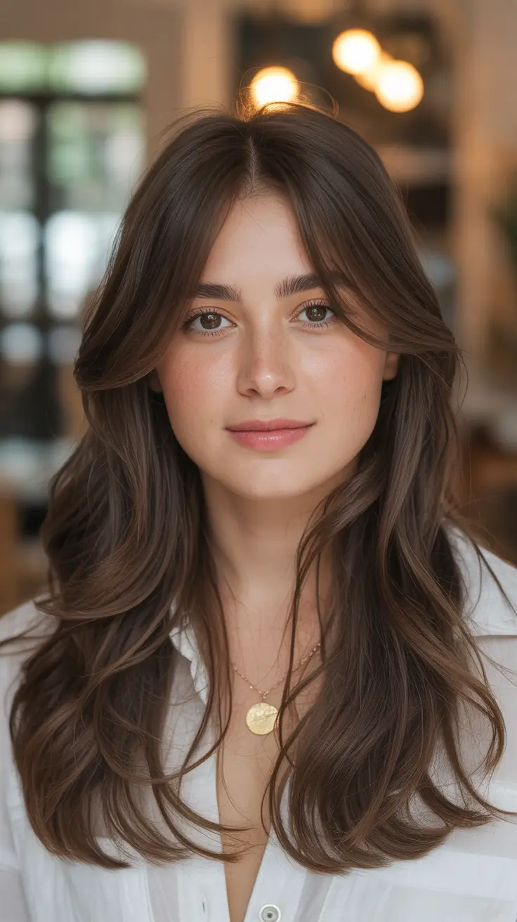 Fall 2025 Haircut Ideas for Long Hair – Curtain Bangs and Airy Cascading Layers