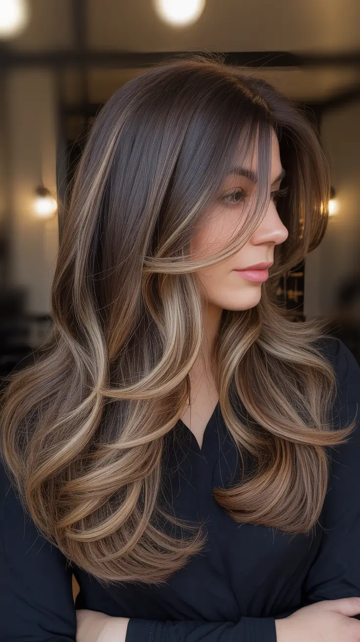 Fall 2025 Haircut Ideas for Long Hair – Butterfly Layers with Face Framing Balayage