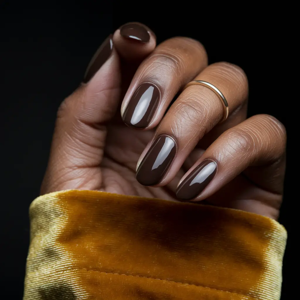 2025 Fall Nail Colors for Brown Skin – Cocoa-Velvet Almond Shine