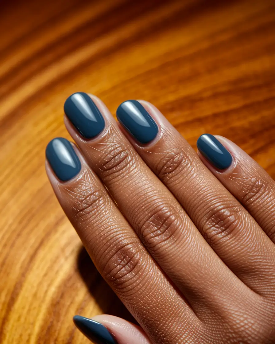 2025 Fall Nail Colors for Brown Skin – Petrol-Teal Short Oval