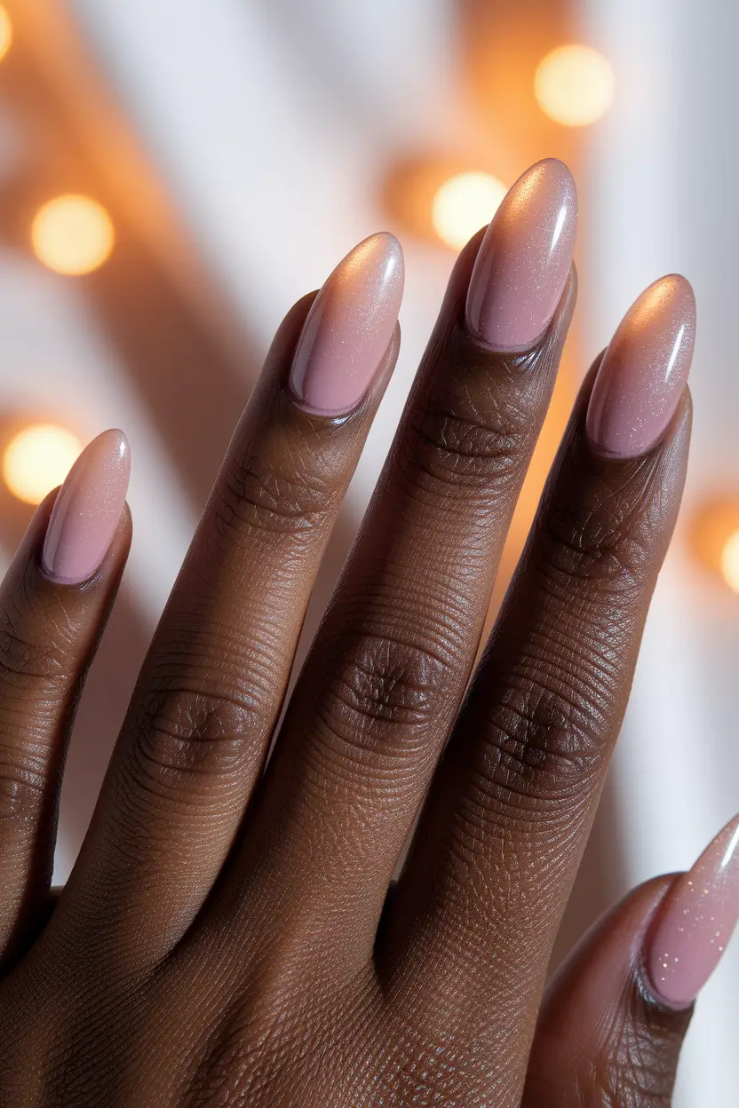 2025 Fall Nail Colors for Brown Skin – Glazed Pink Ombre Almond