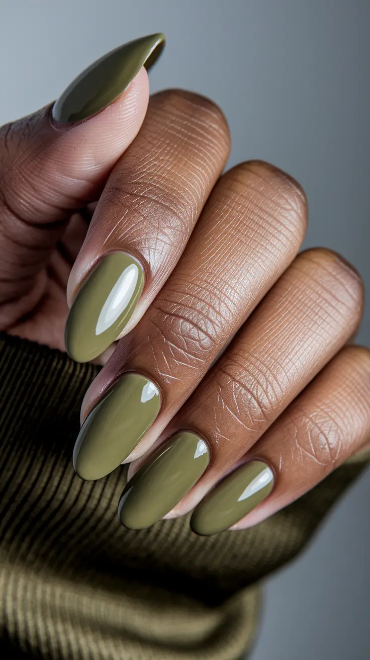 2025 Fall Nail Colors for Brown Skin – Soft Olive Almond Cream