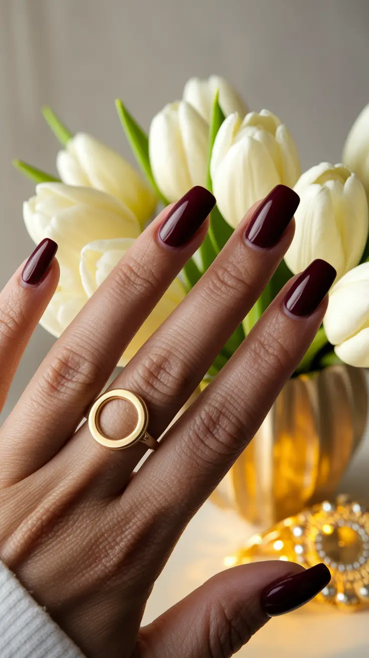 2025 Fall Nail Colors for Brown Skin – Black-Cherry Square Classic