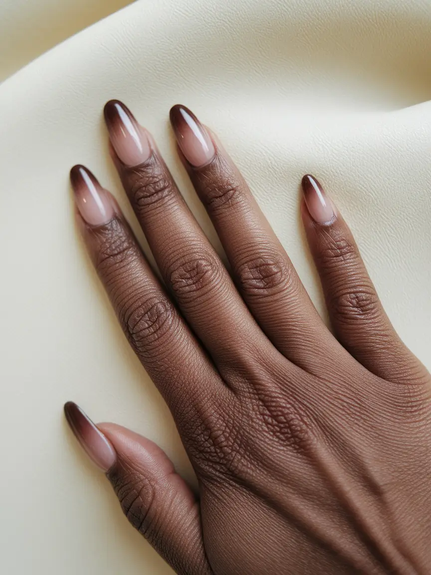 2025 Fall Nail Colors for Brown Skin – Chocolate Latte Ombre Tips