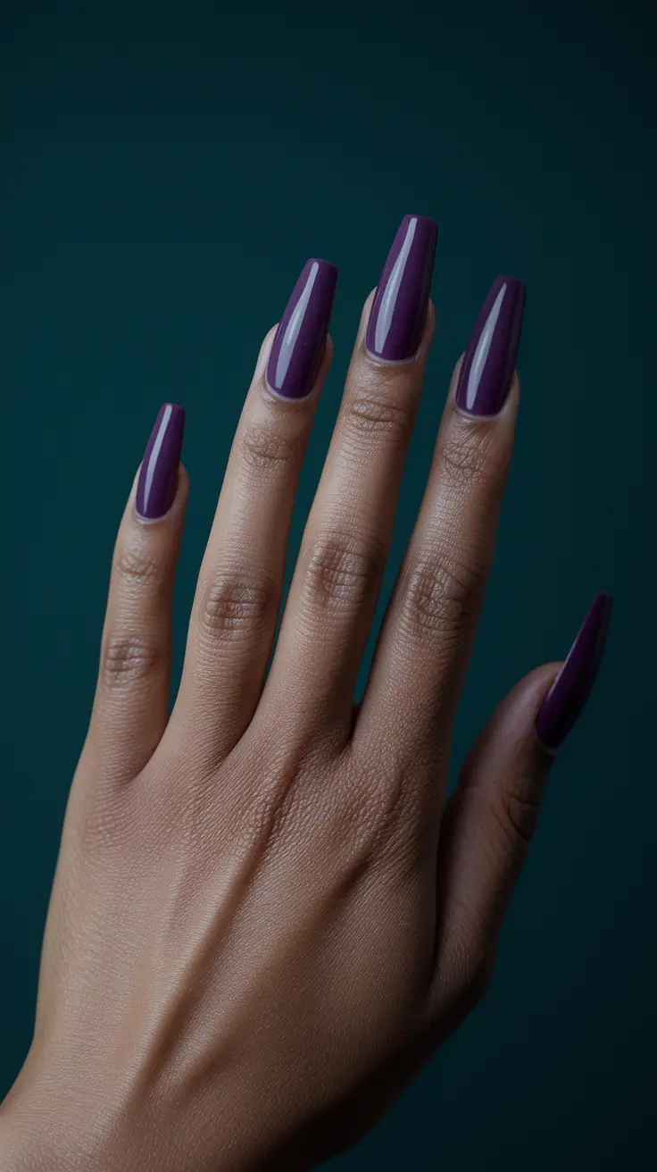 2025 Fall Nail Colors for Brown Skin – Royal Plum Long Taper