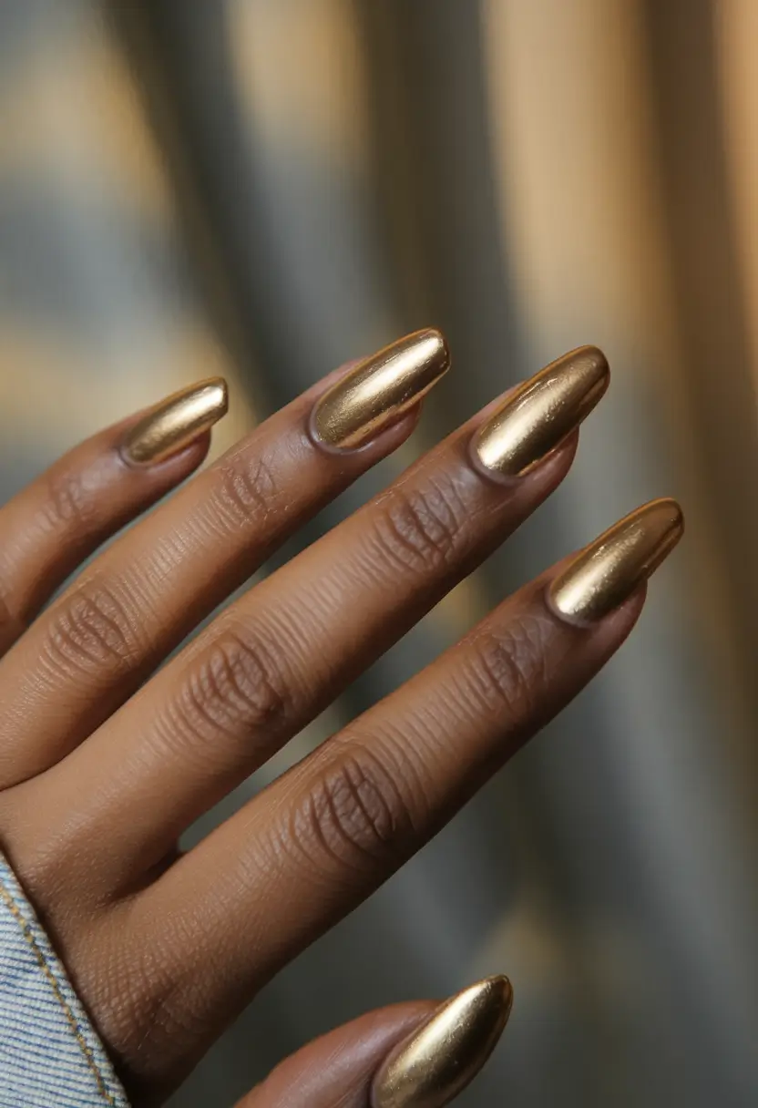 Fall nail colors for dark skin 2025 — Liquid Gold Chrome