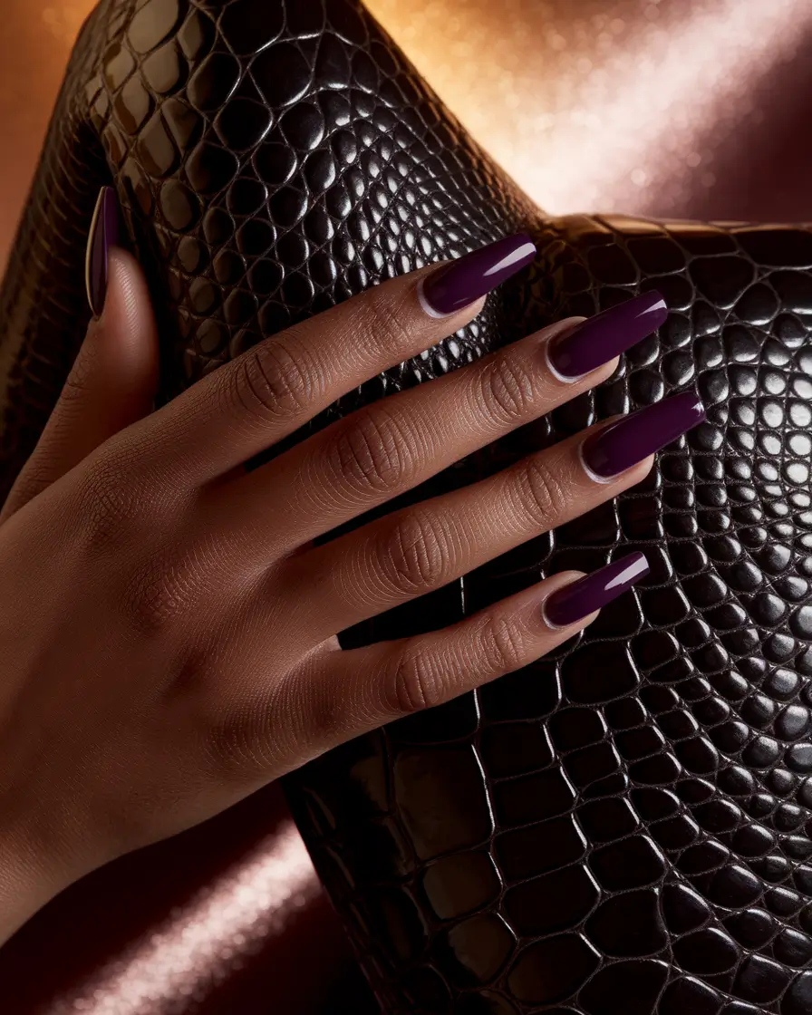 Fall nail colors for dark skin 2025 – Aubergine Noir Squares