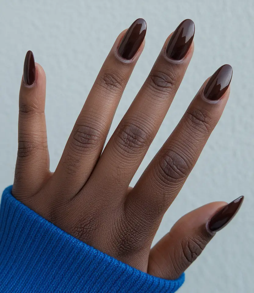 Fall nail colors for dark skin 2025 — Chocolate Syrup Ovals