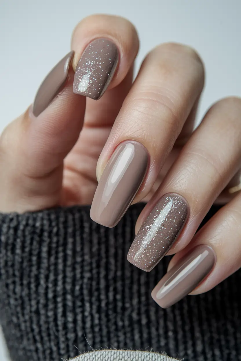 Fall nail colors for fair skin 2025 – Taupe Sheer with Sparkle Veil