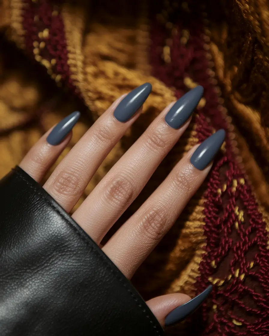 Fall nail colors for medium skin 2025 Steel-Blue Smoke Almond
