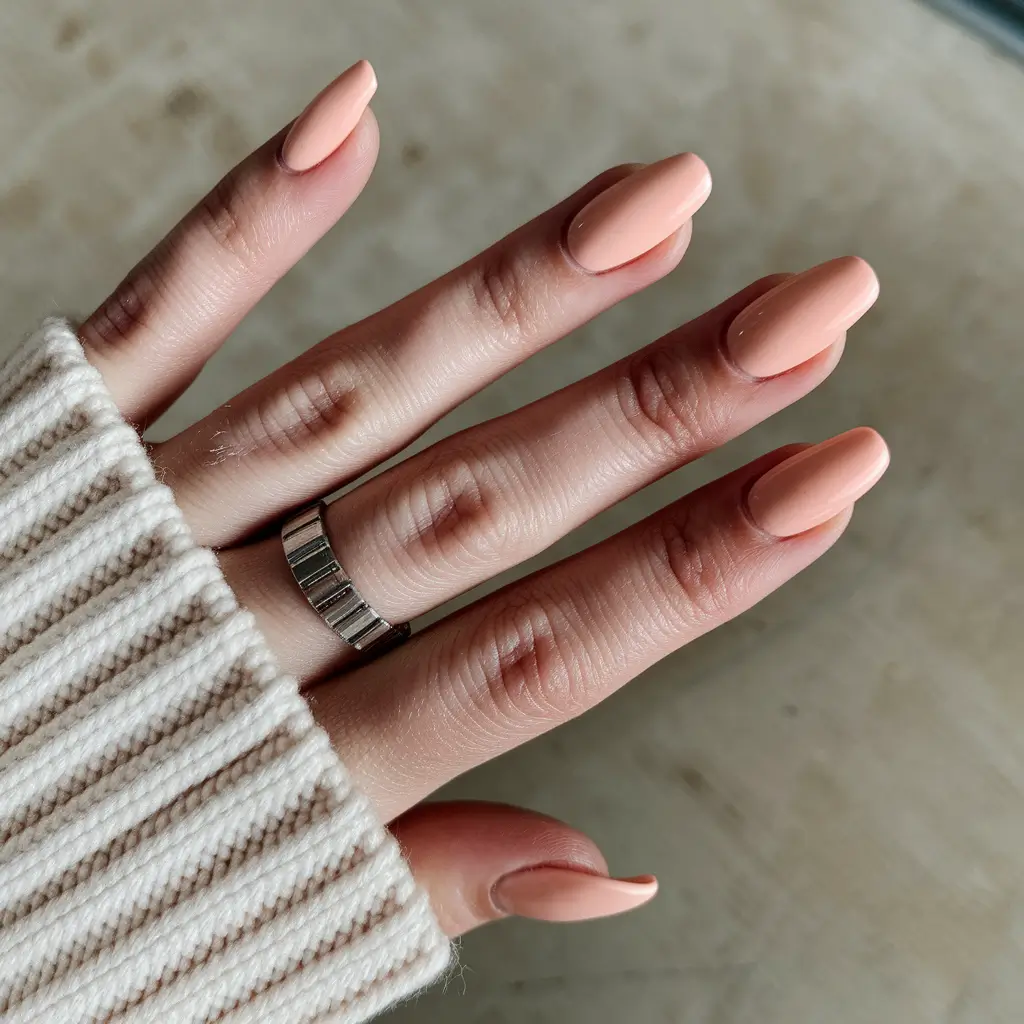 Fall nail colors for medium skin 2025 Peachy Nude Almond for Cozy Days