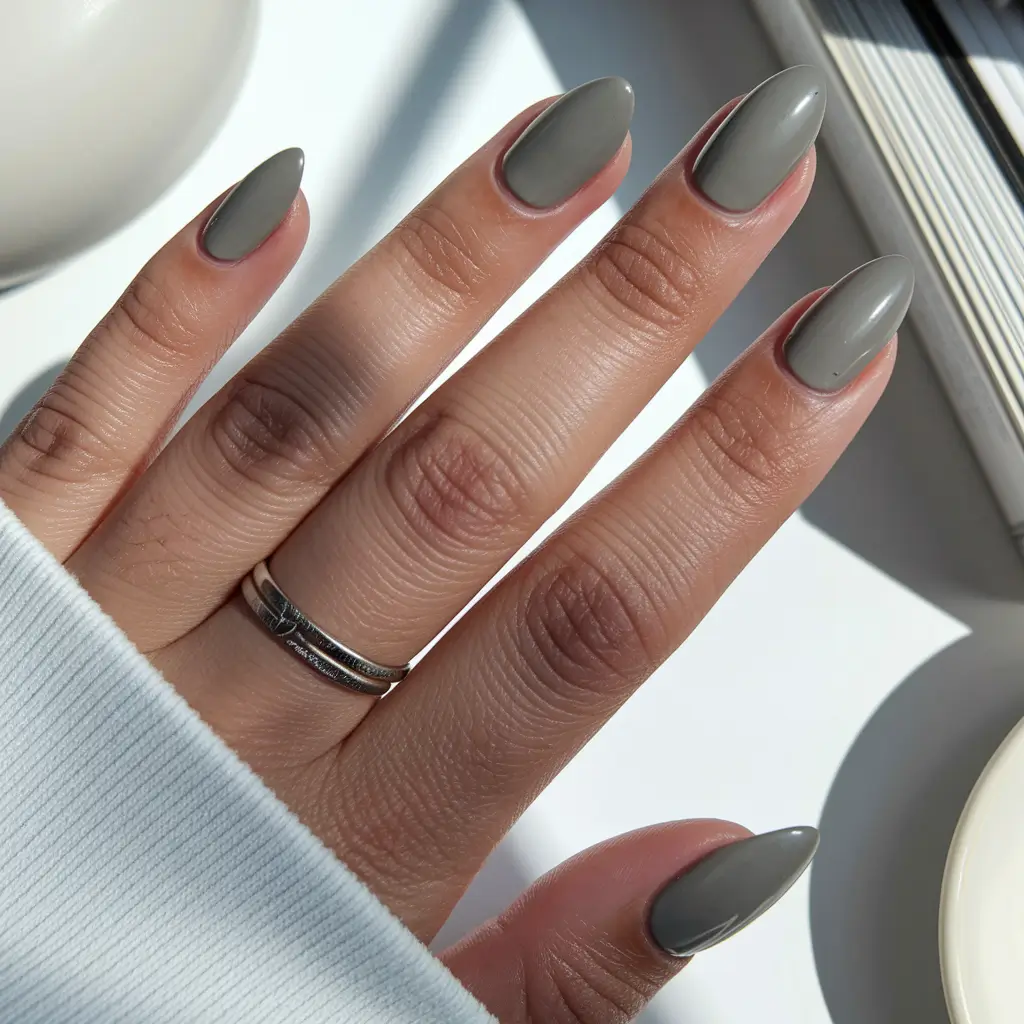 Fall nail colors for medium skin 2025 Misty Cement Grey Almond