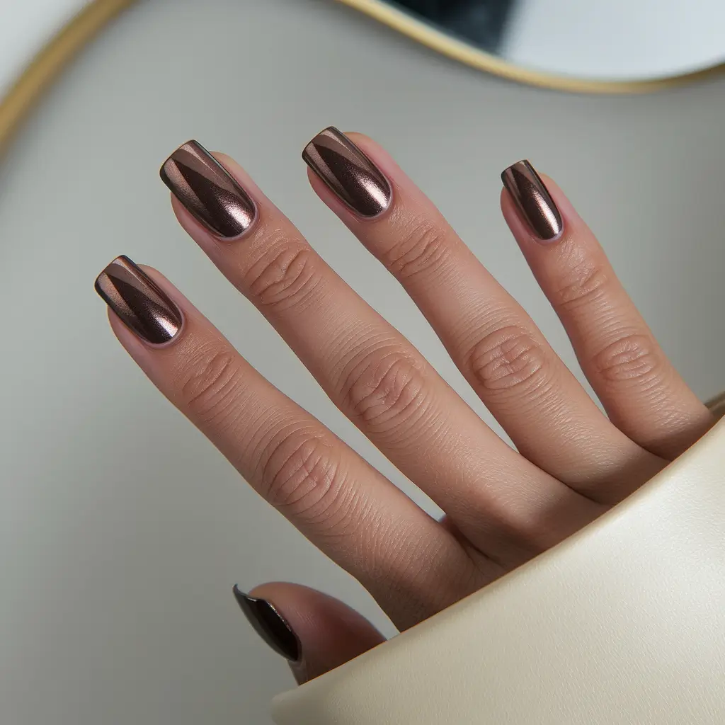 Fall nail colors for medium skin 2025 Cocoa Chrome Squares