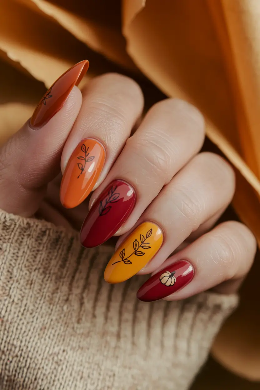 2025 Fall Nails Art Ideas – Harvest Gradient with Minimal Line Art