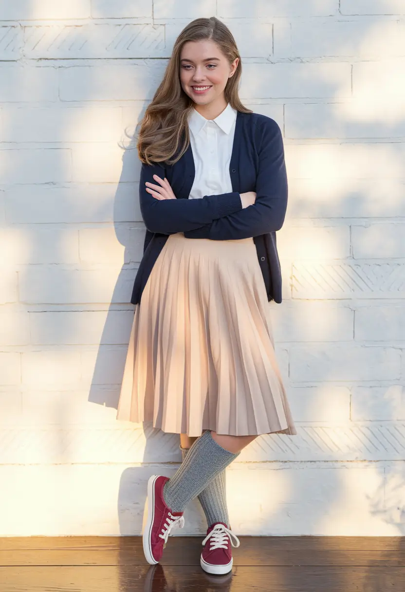 fall outfits for school Soft Pleats and Pops of Playful Color