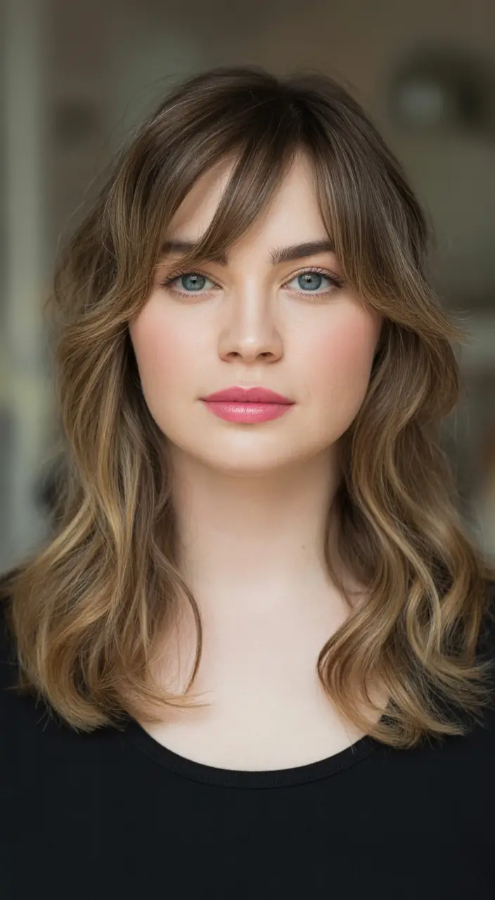 fall haircuts 2025 medium round face Modern Shag with Wispy Bangs