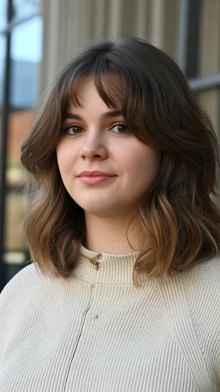 fall round face haircut Blunt Ends with Wispy Curtain Bangs