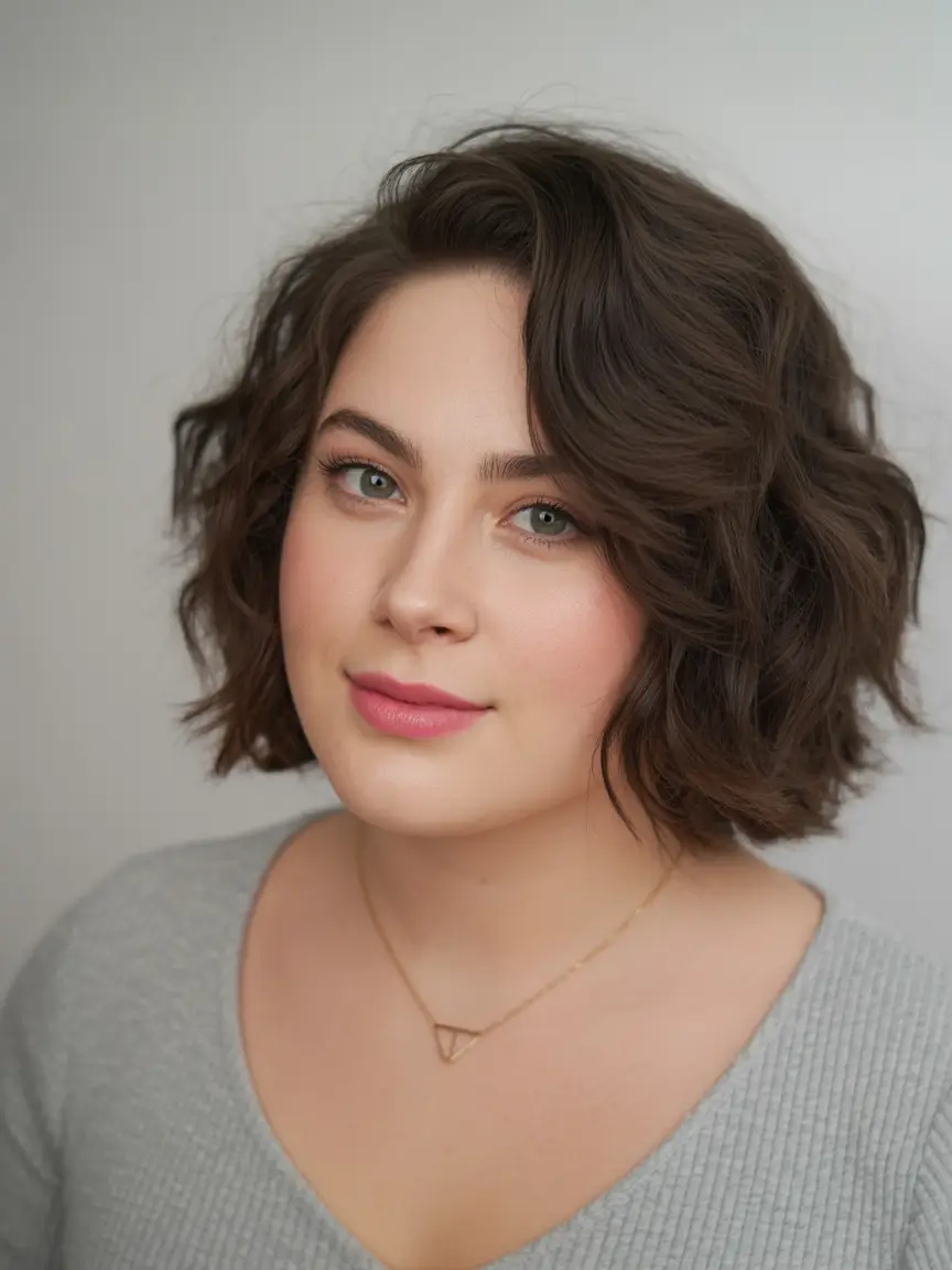 fall round face haircut Modern Wavy Bob with Side Part