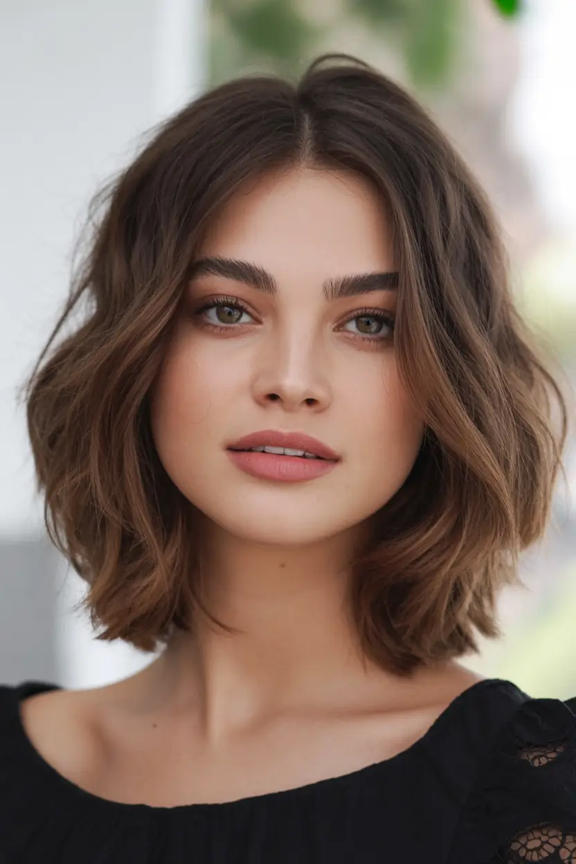fall round face haircut Soft Wavy Bob with Natural Texture