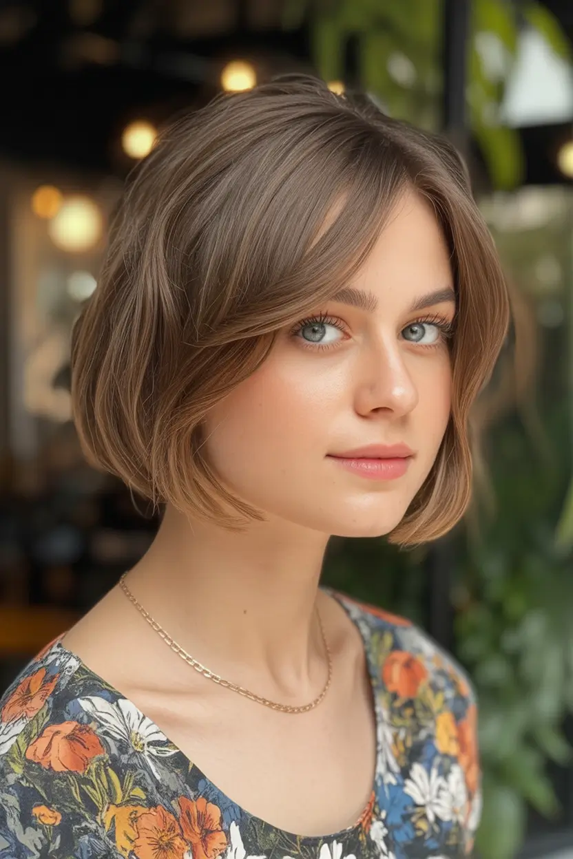 round face haircuts fall 2025 Rounded Bob with Side-Swept Volume