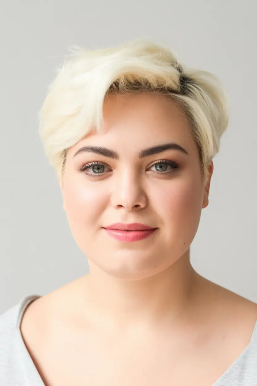fall 2025 haircut round face Short Platinum Pixie with Side-Swept Fringe