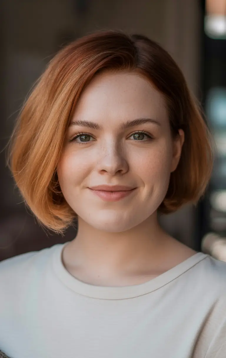 fall haircuts 2025 short round face Rounded Ginger Bob with Soft Under Layers