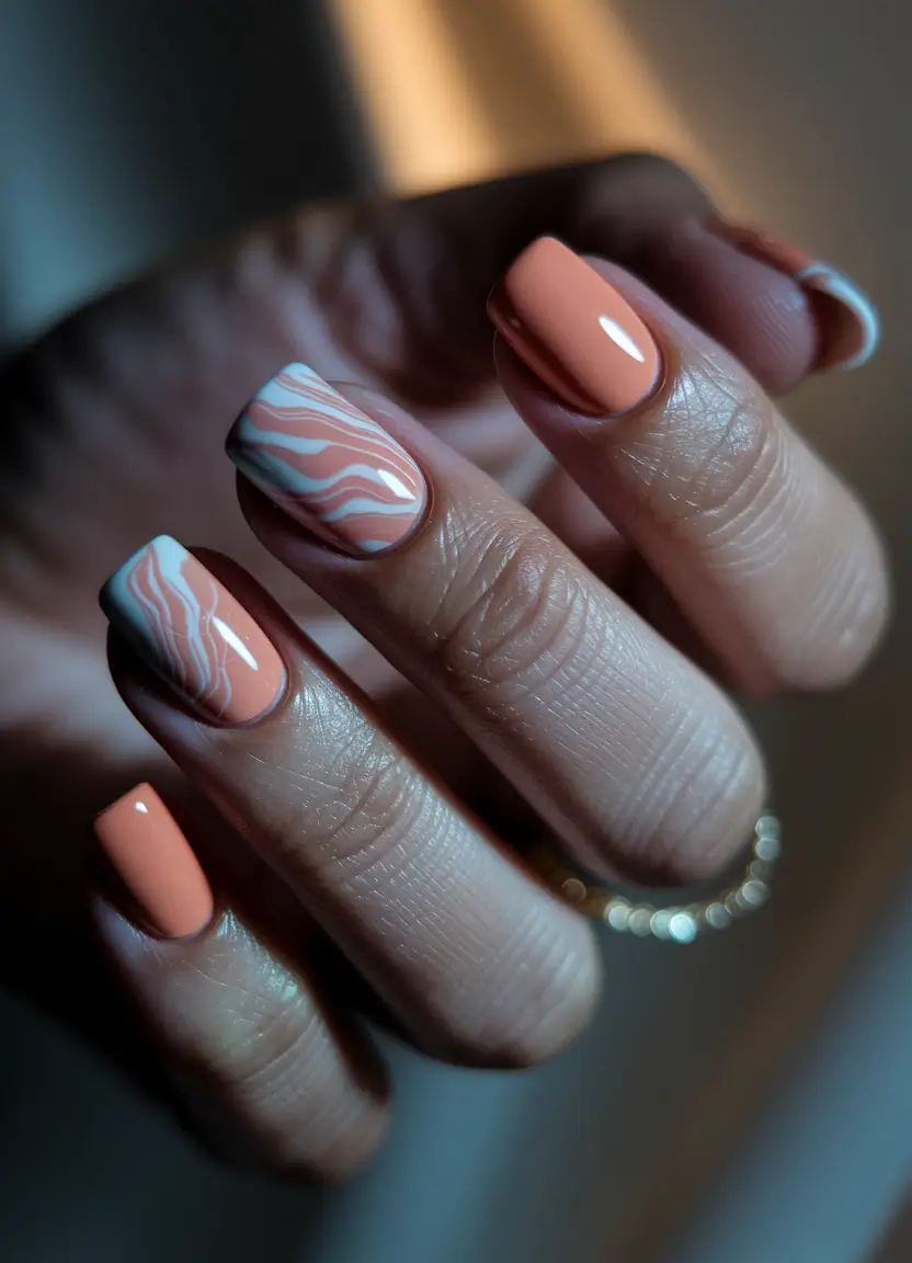 Fall Nails 2025 with Square Shape - Peach Swirl Squares